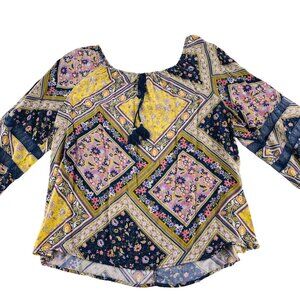 Cato Womens Size 18/20 Floral Patchwork Long Sleeve Top boho Pullover